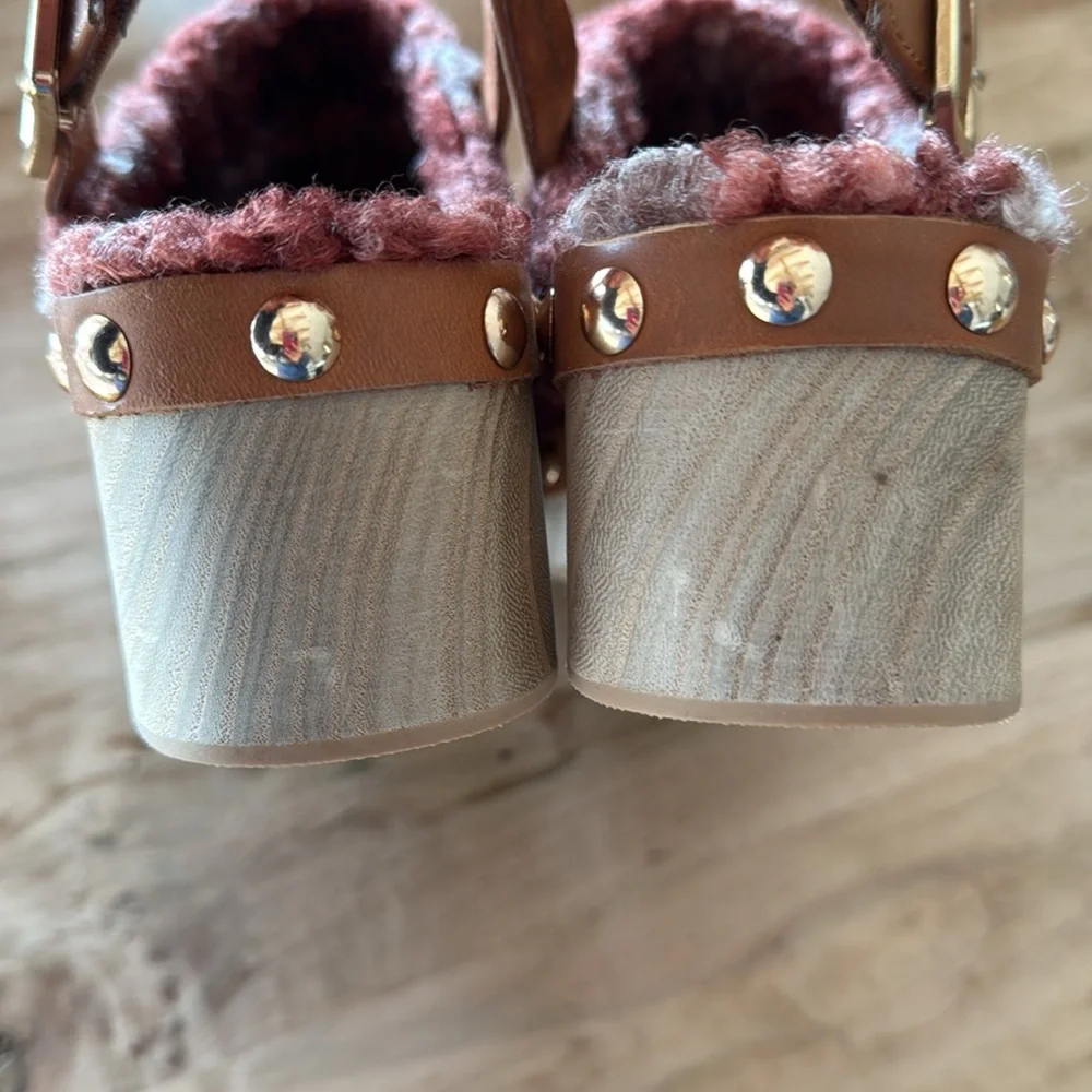 NEW Kelsi Dagger Brooklyn Warehouse Shearling garnet multi stud clog anthro 6.5 - Picture 10 of 13